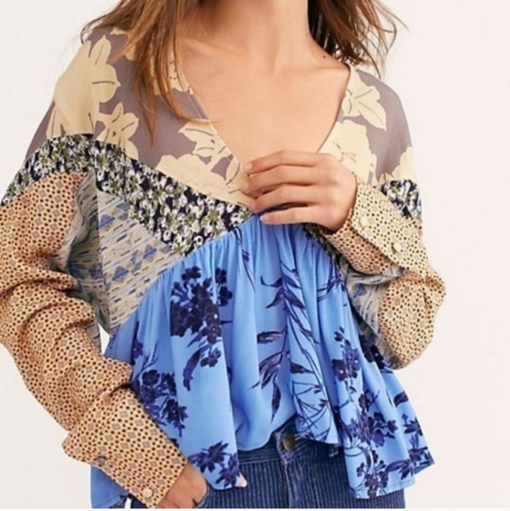 free people ▪︎ aloha state of mind blue cropped blouse size small